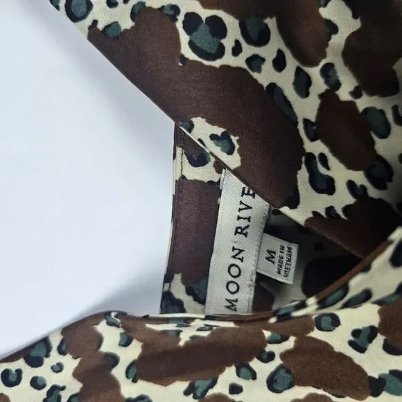 Anthro - Moon River Brown Animal Print Polyester V-Neck Sleeveless Mini Dress M - Picture 9 of 9